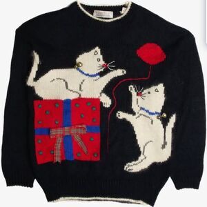 Vintage 80s Karen Scott Kittens Playing Ugly Christmas Sweater Jingle Bells